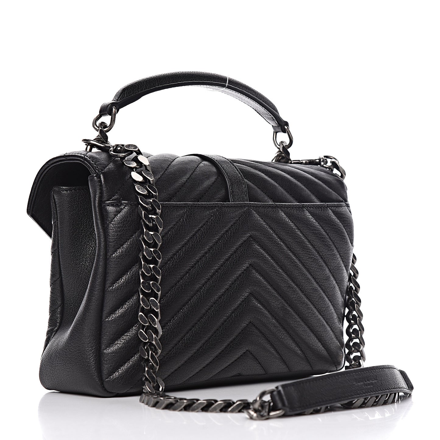 Sheepskin Matelasse Chevron Monogram Medium College Bag Black