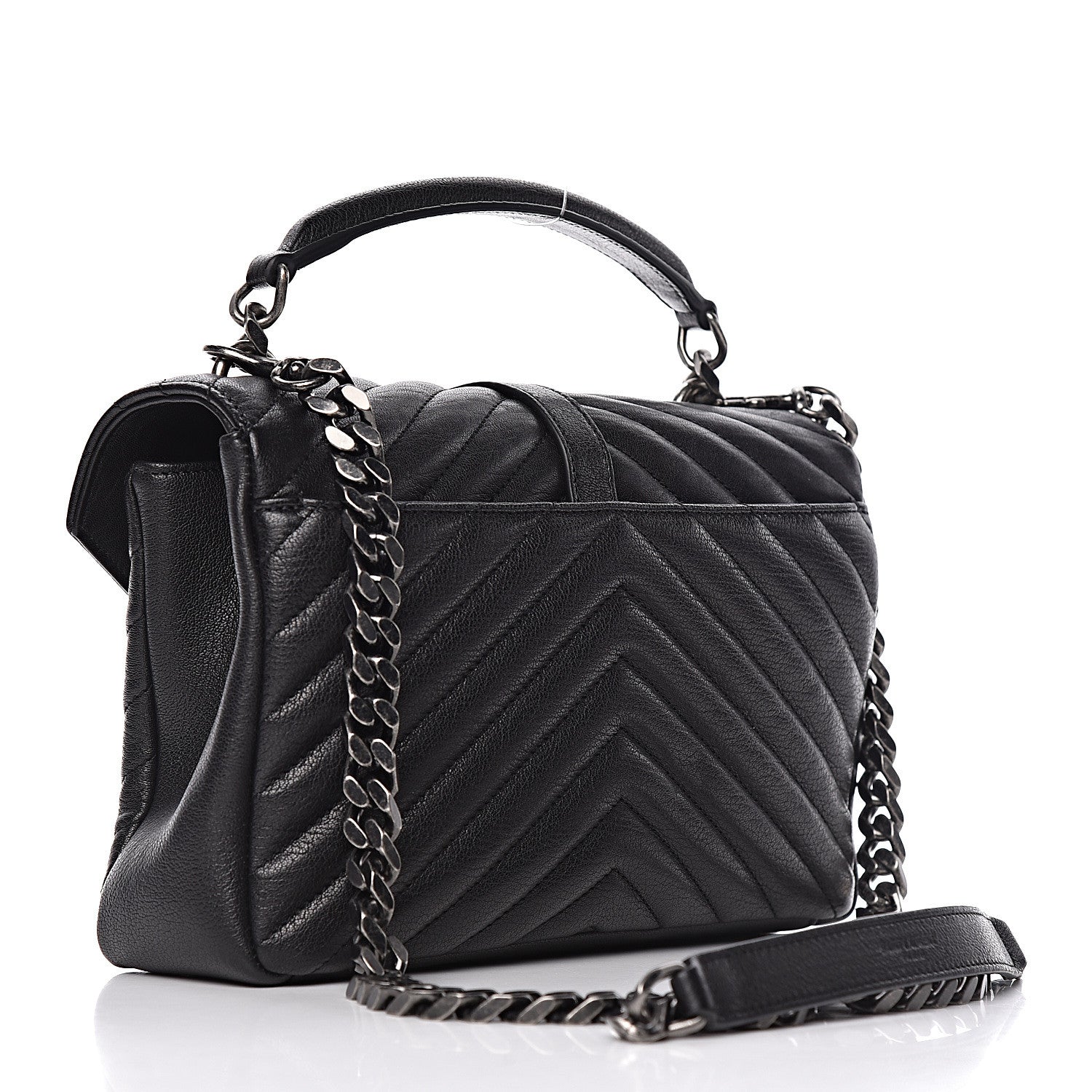 Saint Laurent Sheepskin Matelasse Chevron Monogram Medium College Bag Black 3 of 13