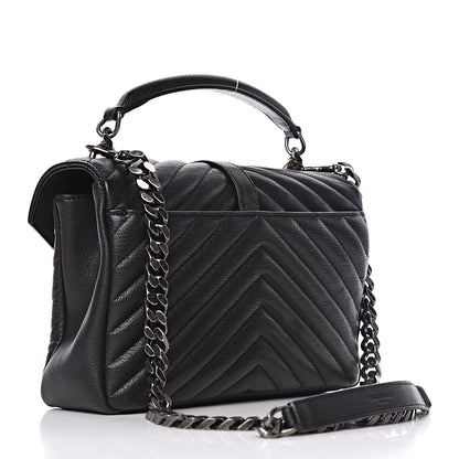 Saint Laurent Sheepskin Matelasse Chevron Monogram Medium College Bag Black 3 of 13