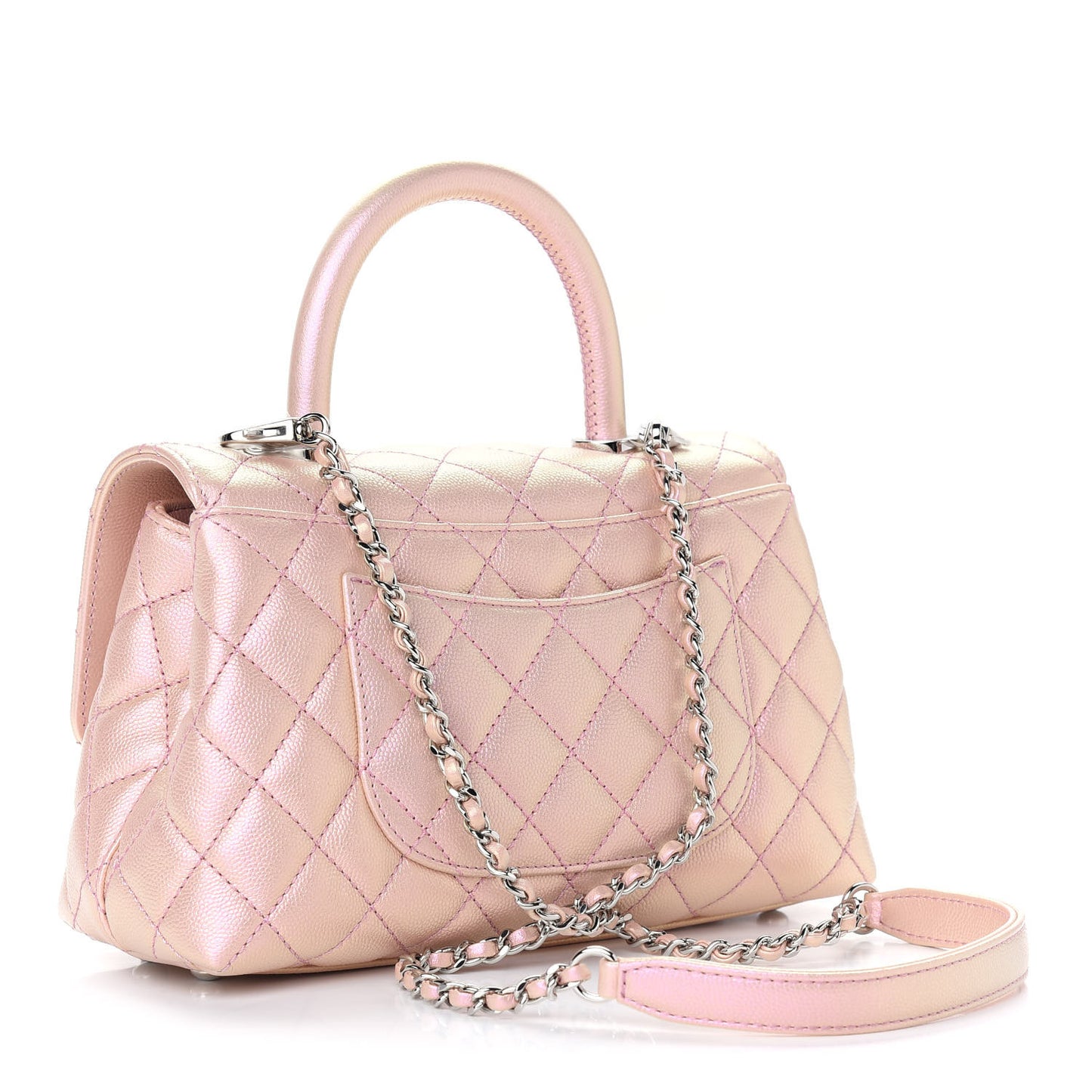 Iridescent Caviar Quilted Mini Coco Handle Flap Pink