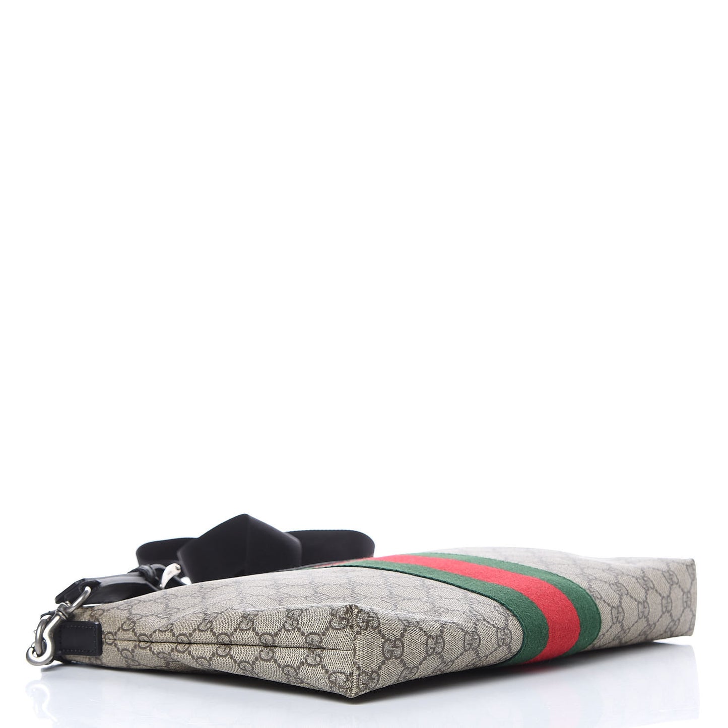 GG Supreme Monogram Calfskin Web Medium Flat Messenger Bag Beige Ebony Black