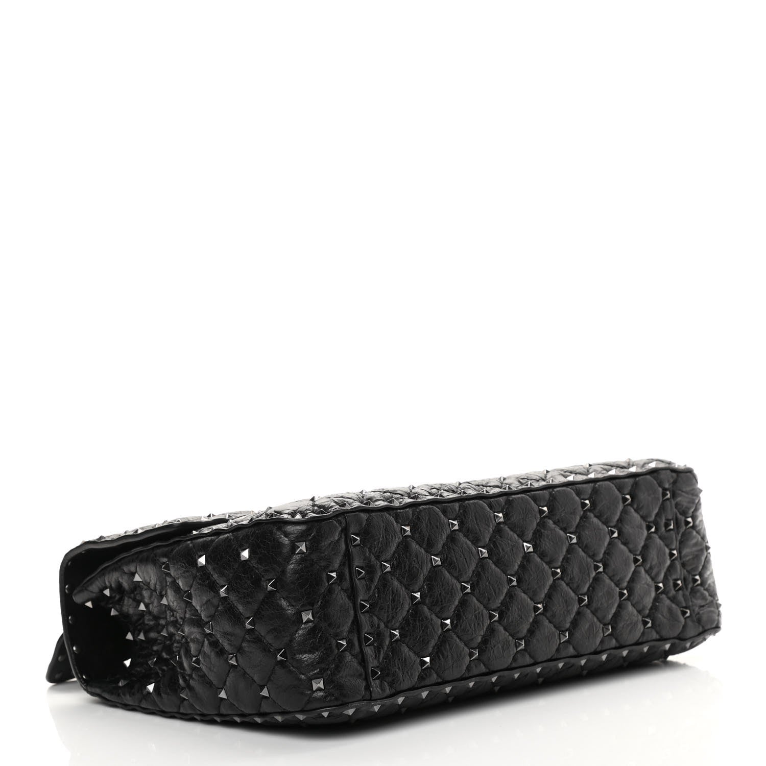 Valentino Garavani Craquele Nappa Large Rockstud Spike Shoulder Bag Black 3 of 11