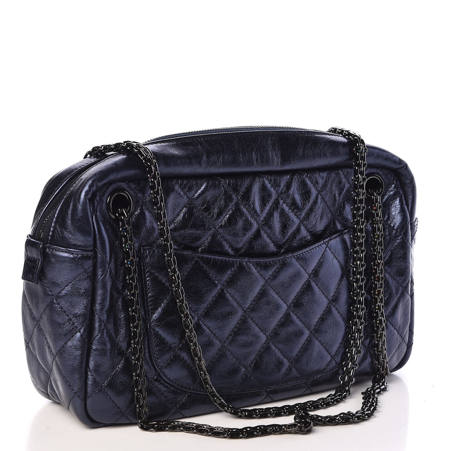 Metallic Aged Calfskin Quilted Medium Reissue Camera Case Bag Blue