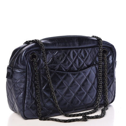 Chanel Metallic Aged Calfskin Quilted Medium Reissue Camera Case Bag Blue 3 of 9
