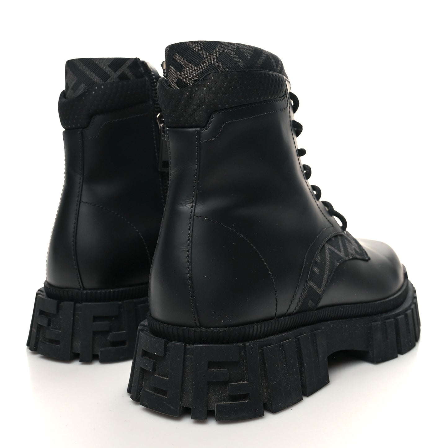 Vitello Fabric Jacquard FF 1974 Mens Fendi Force Ankle Combat Boots 12 Black Grigio