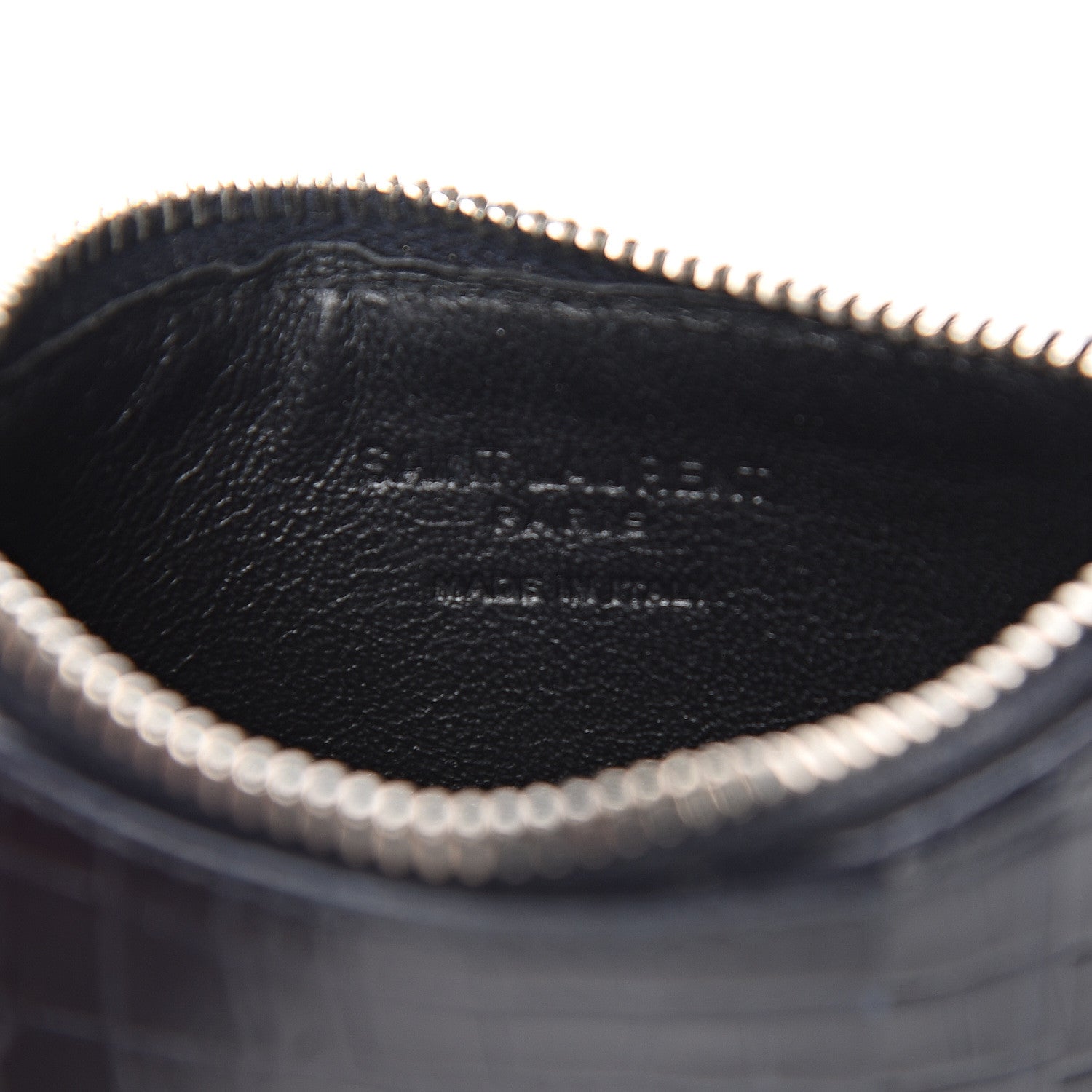 Saint Laurent Calfskin Crocodile Embossed 5 Fragments Zip Pouch Card Holder Blue Marine 5 of 5