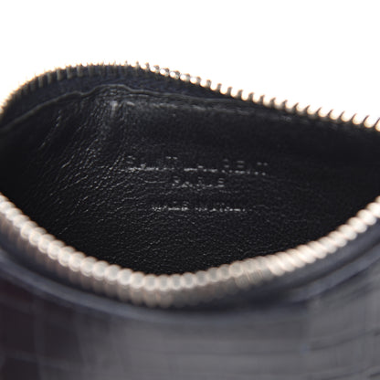 Saint Laurent Calfskin Crocodile Embossed 5 Fragments Zip Pouch Card Holder Blue Marine 5 of 5