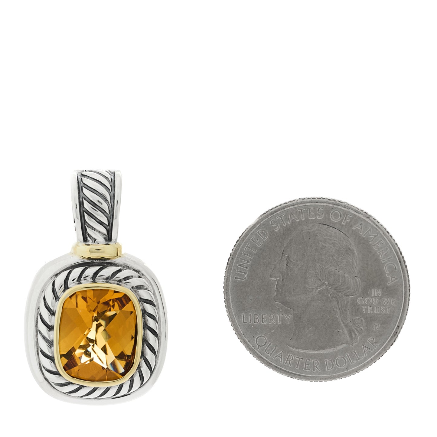 Sterling Silver 14K Yellow Gold Citrine 12mm Albion Enhancer Pendant