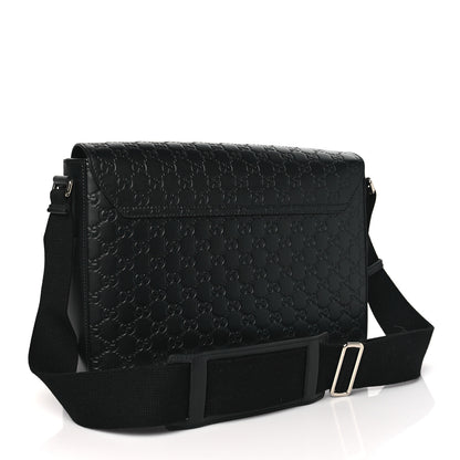 Gucci Guccissima Signature Medium Double Buckle Flap Messenger Bag Black 3 of 11