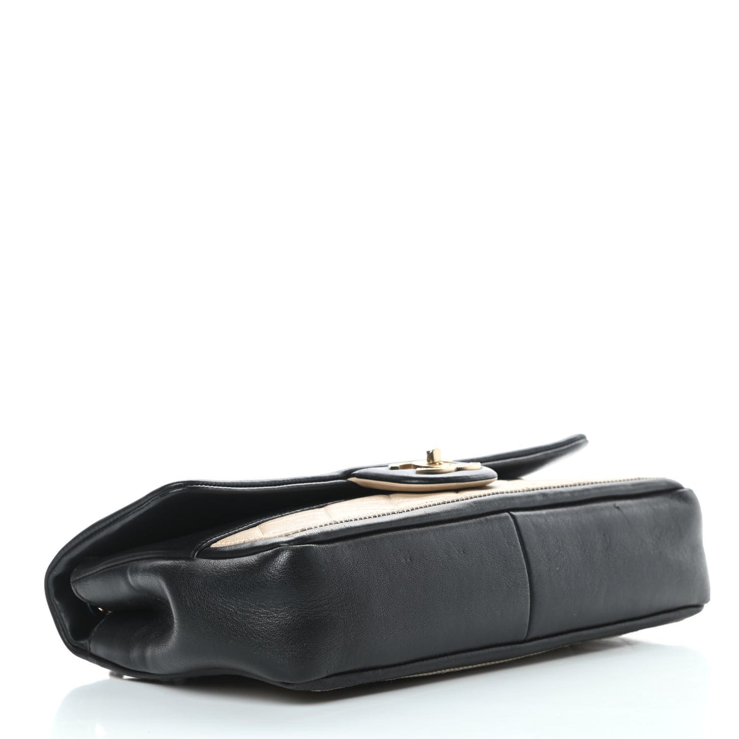 Calfskin Quilted Medium Graphic Flap Beige Black