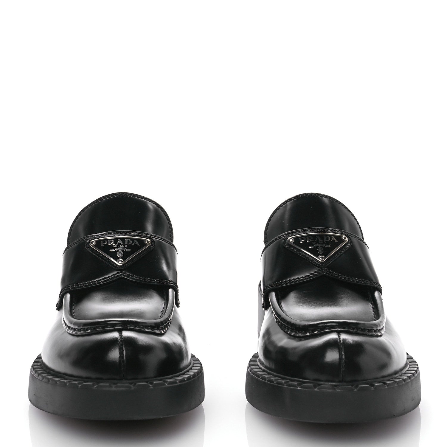 Prada Spazzolato Metal Triangle Logo 50mm Loafers 37 Black 2 of 8