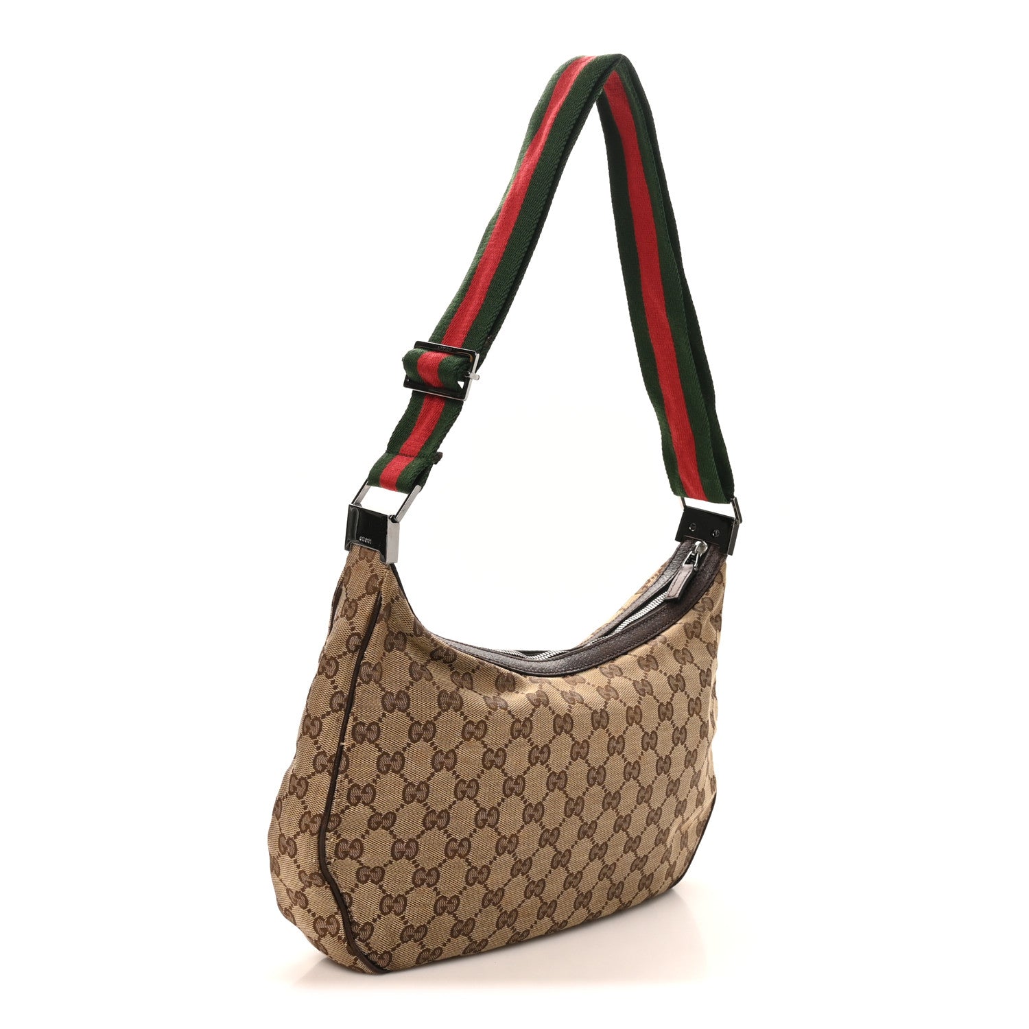 Gucci Monogram Web Medium Half Moon Hobo Dark Brown 3 of 9