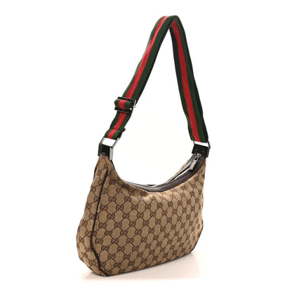 Gucci Monogram Web Medium Half Moon Hobo Dark Brown 3 of 9