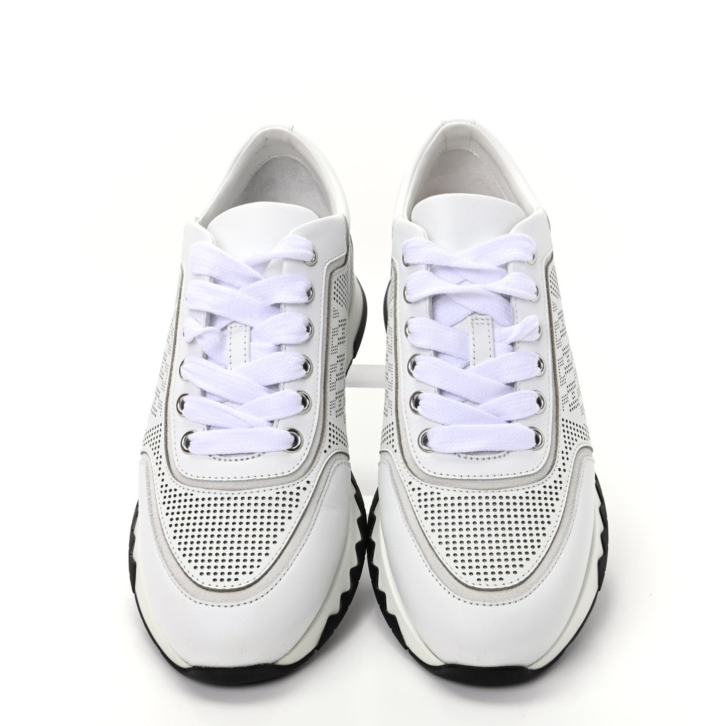 Perforated Calfskin Goatskin Bi-Color Womens C-Addict Sneakers 36.5 Black White
