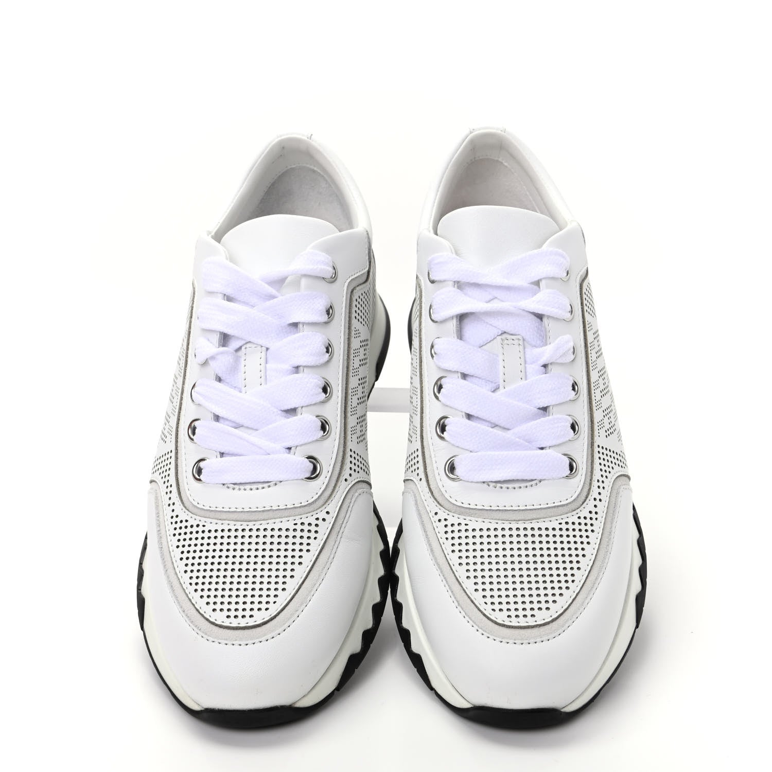 Hermes Perforated Calfskin Goatskin Bi-Color Womens C-Addict Sneakers 36.5 Black White 5 of 11