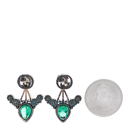 Gucci Sterling Silver Crystal Garden Interlocking G Flower Earrings Green 2 of 4