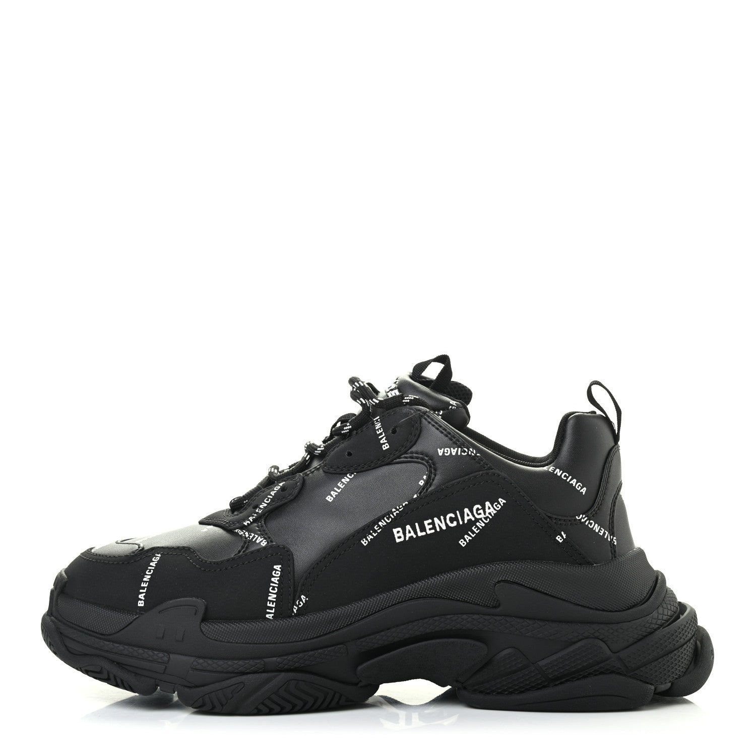 Balenciaga Technical Fabric Allover Logo Mens Triple S Sneakers 44 Black White 1 of 7