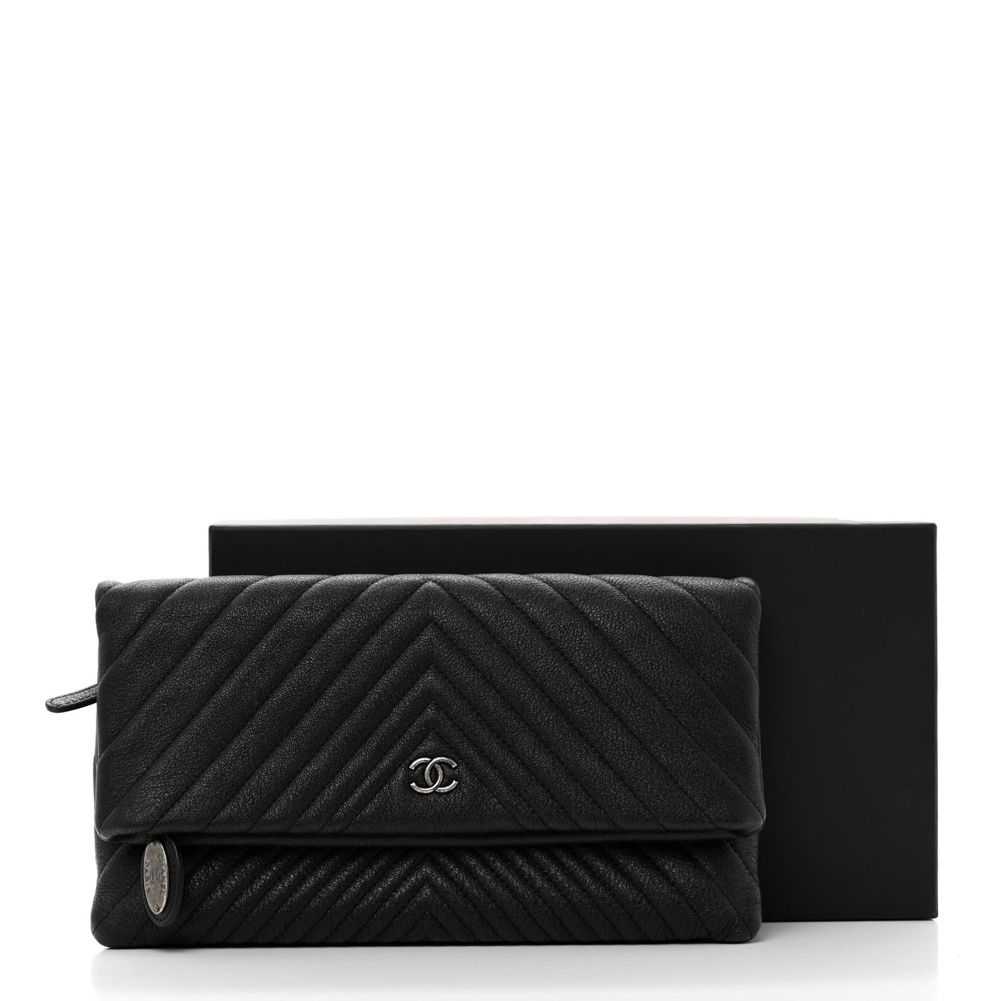 Calfskin Chevron CC Beauty Clutch Black