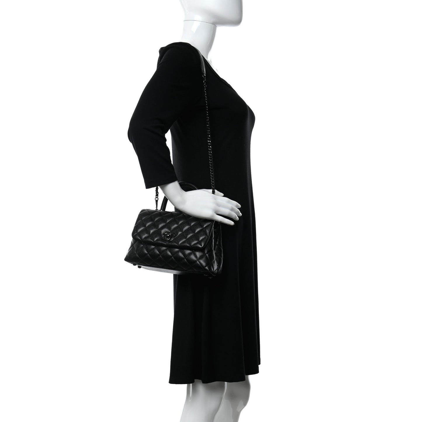 Caviar Quilted Mini Coco Handle Flap So Black