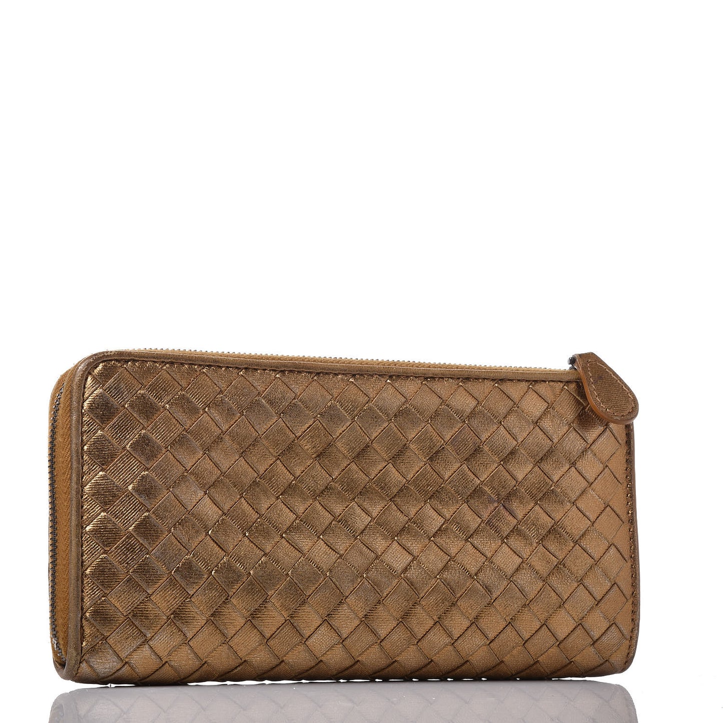 Metallic Grosgrain Intrecciato Zip Around Wallet Dark Gold