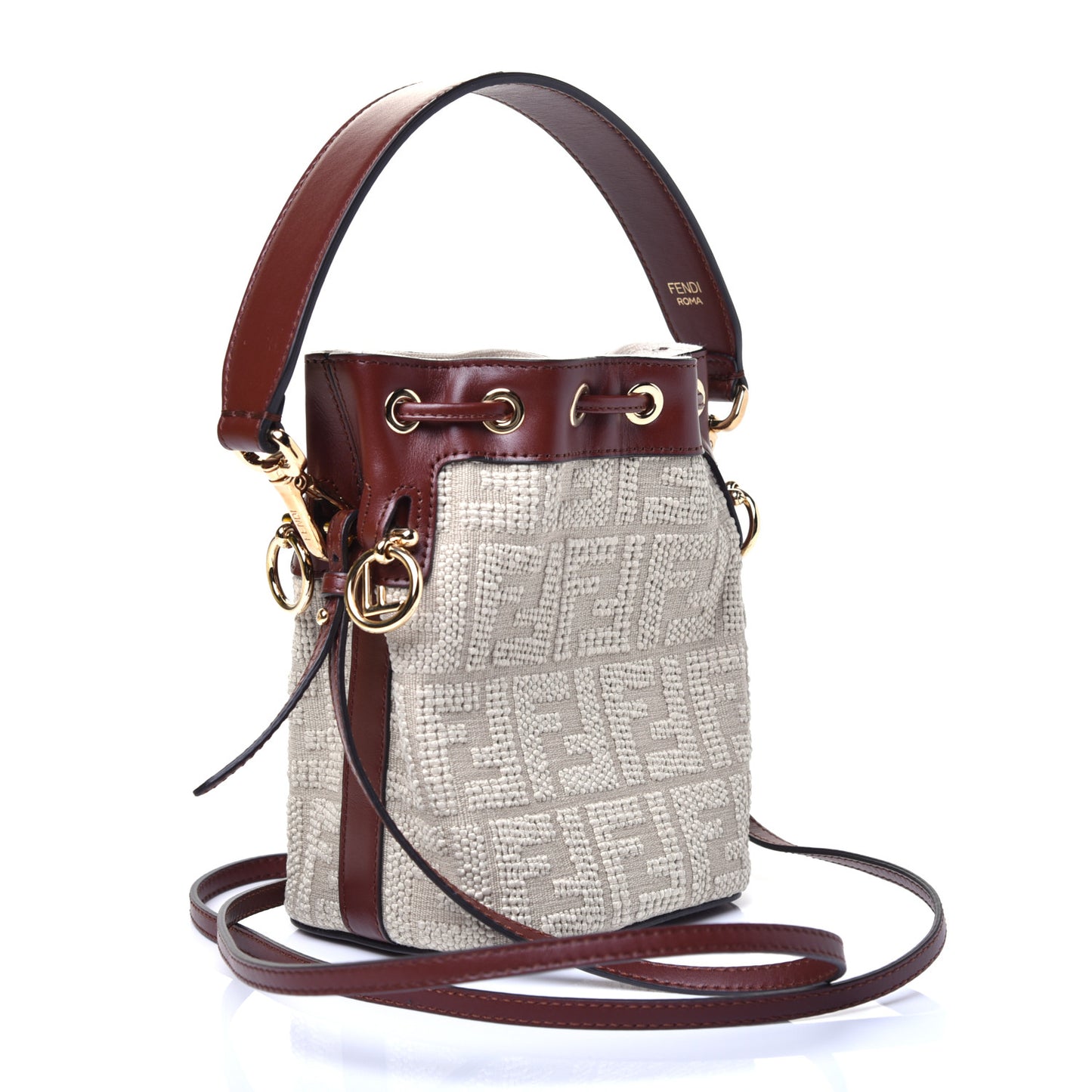 Sardinian Jacquard Vitello King F is Fendi FF 1974 Embroidered Mini Mon Tresor Bucket Bag Corda Praline