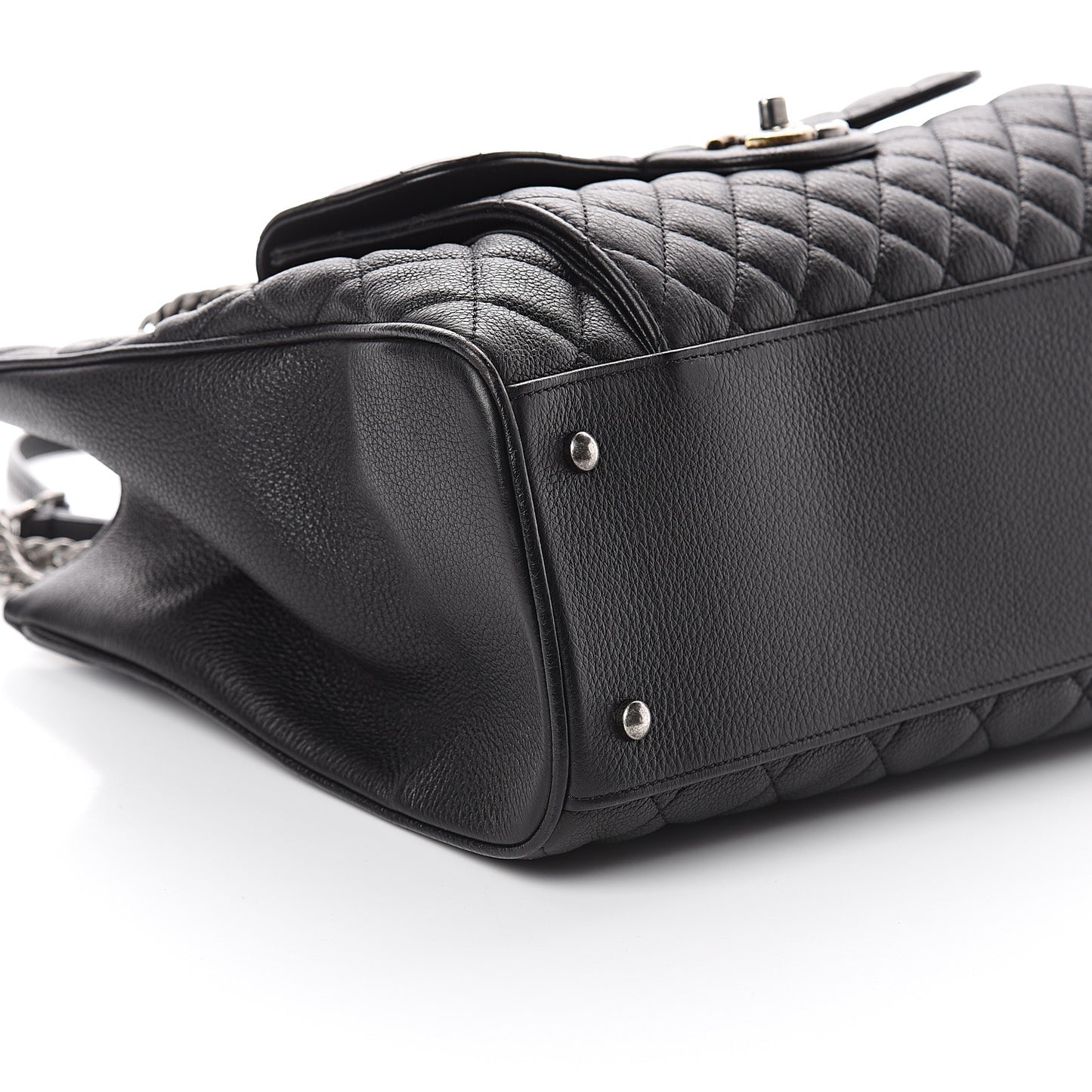 Grained Calfskin Quilted Large Casual Pocket Tote Black