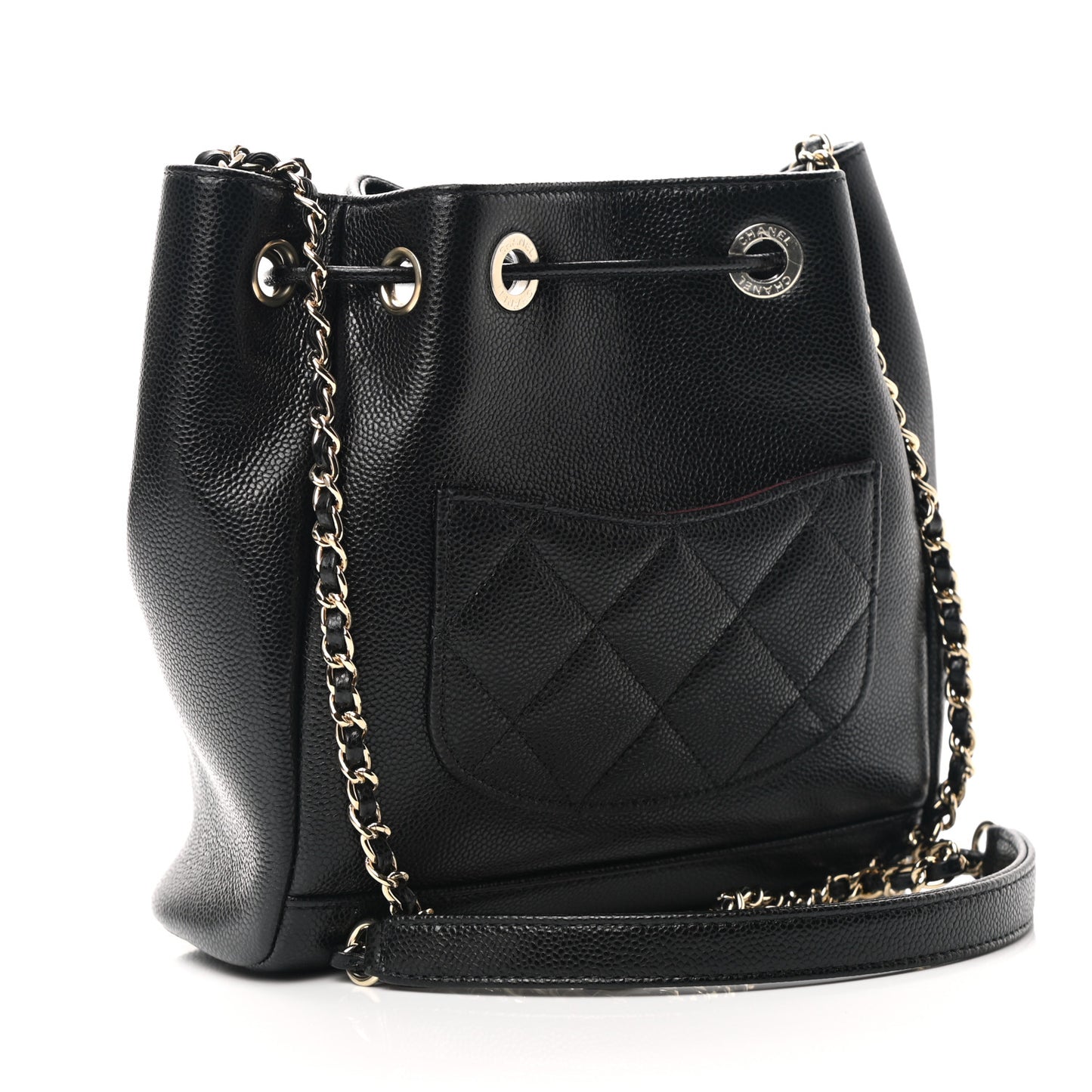 Caviar Quilted CC Pocket Bucket Bag Black