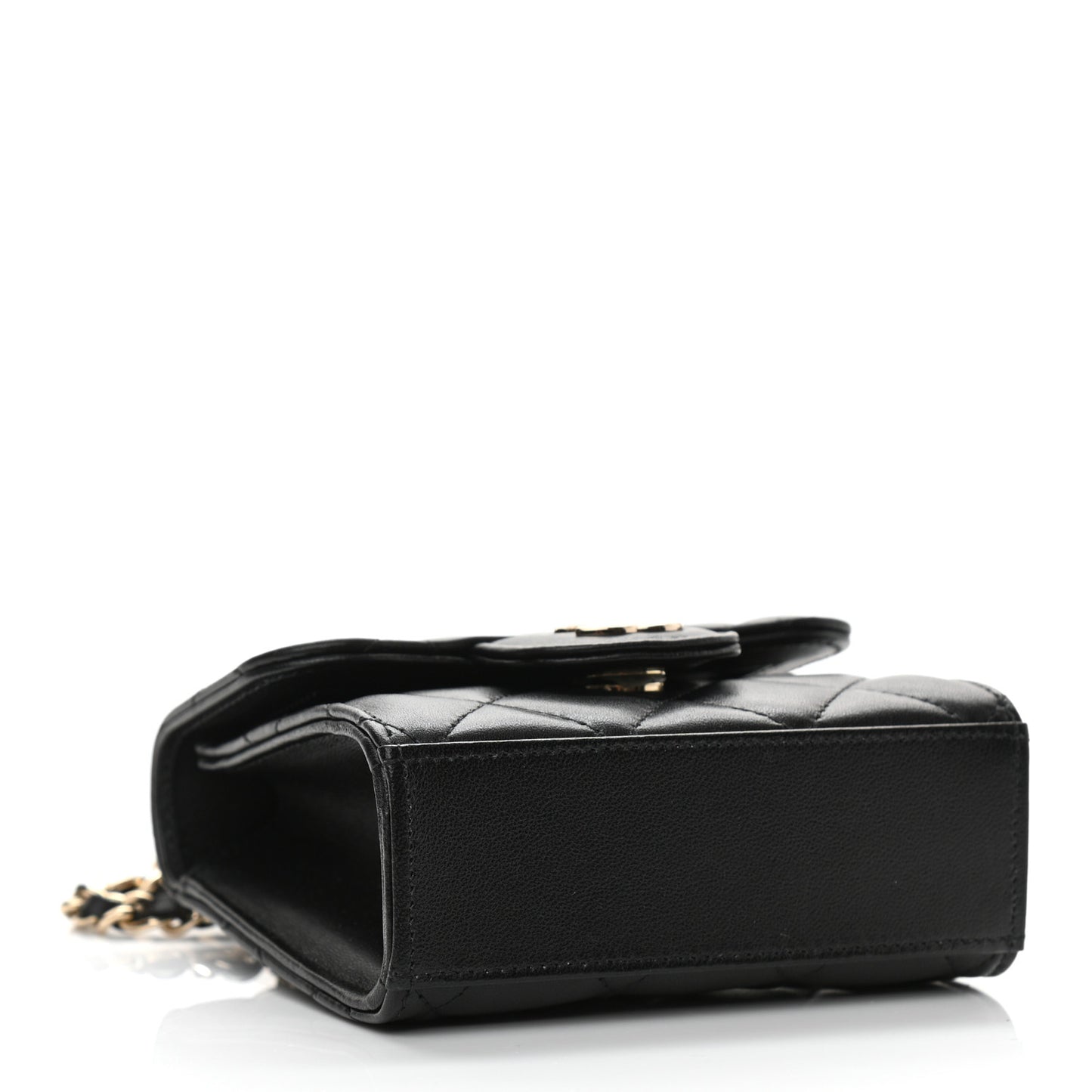 Lambskin Quilted Top Handle Flap Clutch With Chain Black