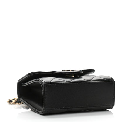 Chanel Lambskin Quilted Top Handle Flap Clutch With Chain Black 4 of 12
