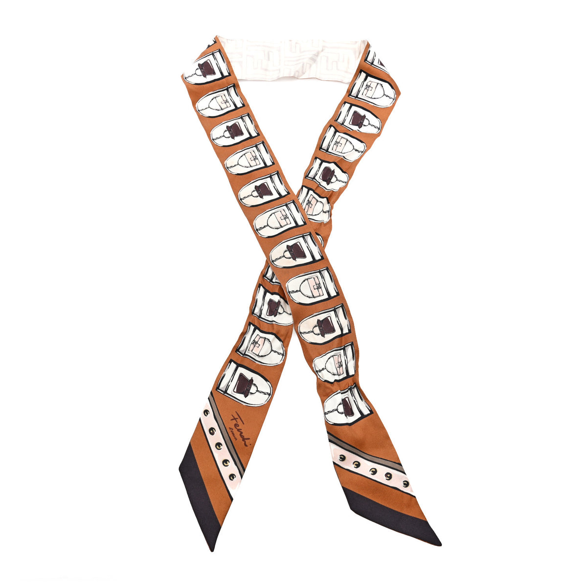 Fendi Silk Bag Print Wrappy Scarf Brown Multicolor 1 of 3