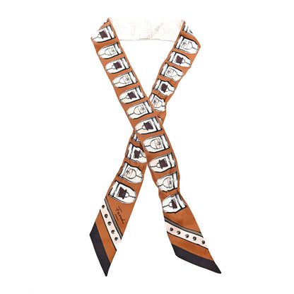 Fendi Silk Bag Print Wrappy Scarf Brown Multicolor 1 of 3