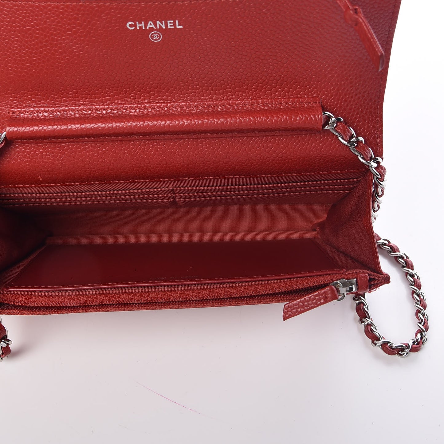 Caviar Quilted Wallet On Chain WOC Dark Red