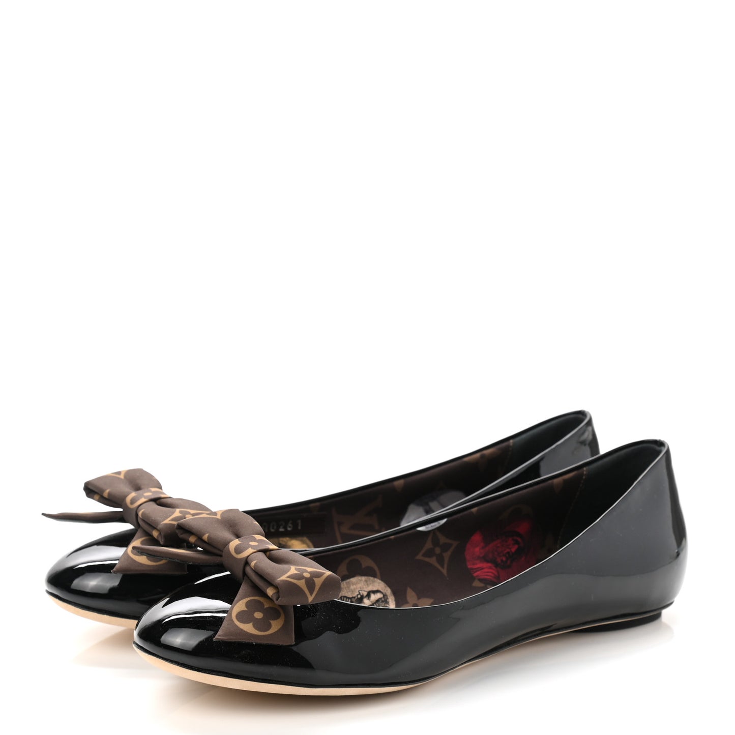 Patent Monogram Nylon Bow Popi Ballerina Flats 39.5 Black