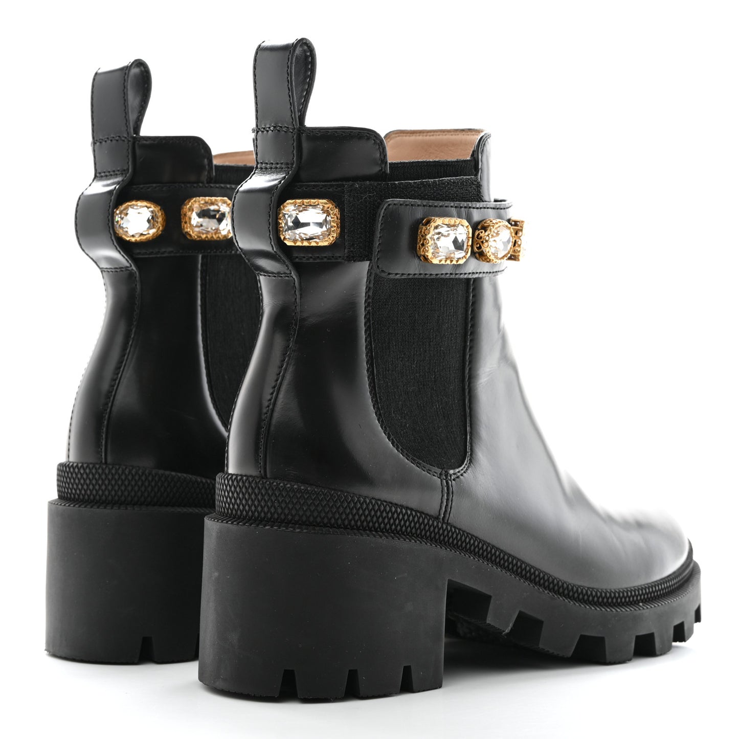 Calfskin Crystal GG Trip Chelsea Ankle Boots 35.5 Black