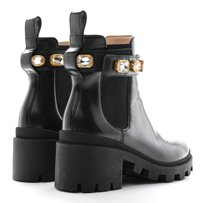 Gucci Calfskin Crystal GG Trip Chelsea Ankle Boots 35.5 Black 4 of 8