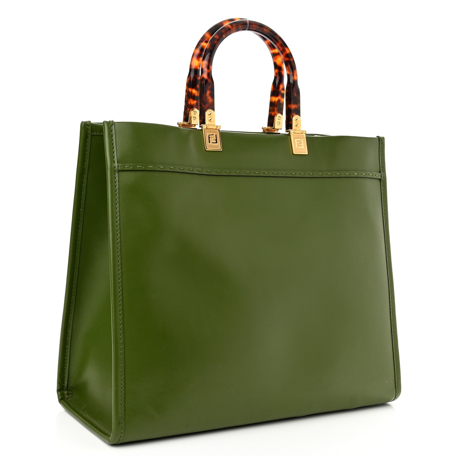 Fendi Vitello King Plexiglass Logo Embossed Medium Fendi Sunshine Shopper Tote Avocado 3 of 17