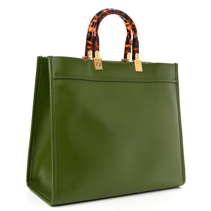 Fendi Vitello King Plexiglass Logo Embossed Medium Fendi Sunshine Shopper Tote Avocado 3 of 17