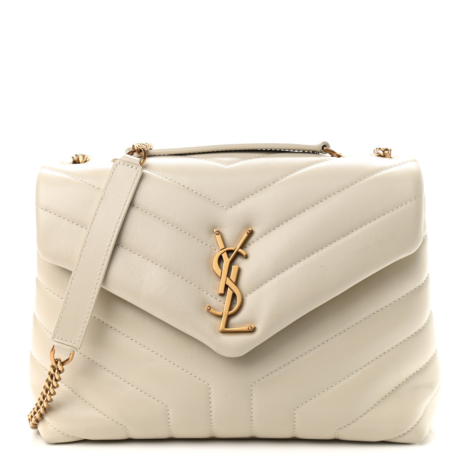 Saint Laurent Calfskin Y Quilted Monogram Small Loulou Chain Satchel Crema Soft 1 of 11