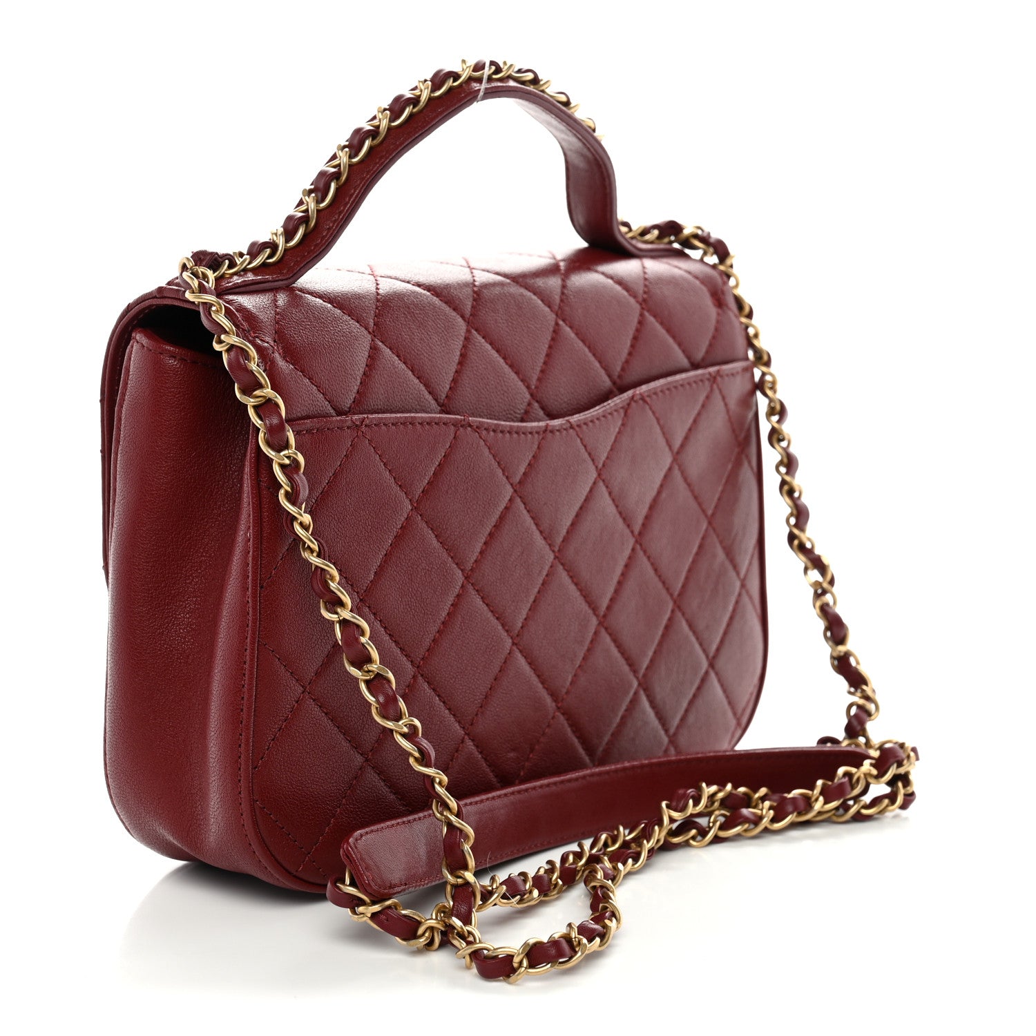 Chanel Lambskin Quilted Chain Infinity Top Handle Flap Burgundy 3 of 11