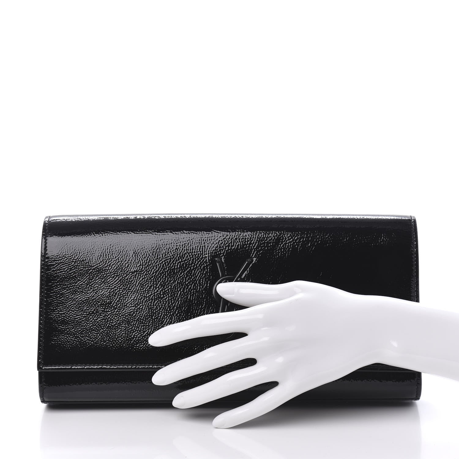 Saint Laurent Textured Patent Classic Monogram Clutch Black 2 of 9