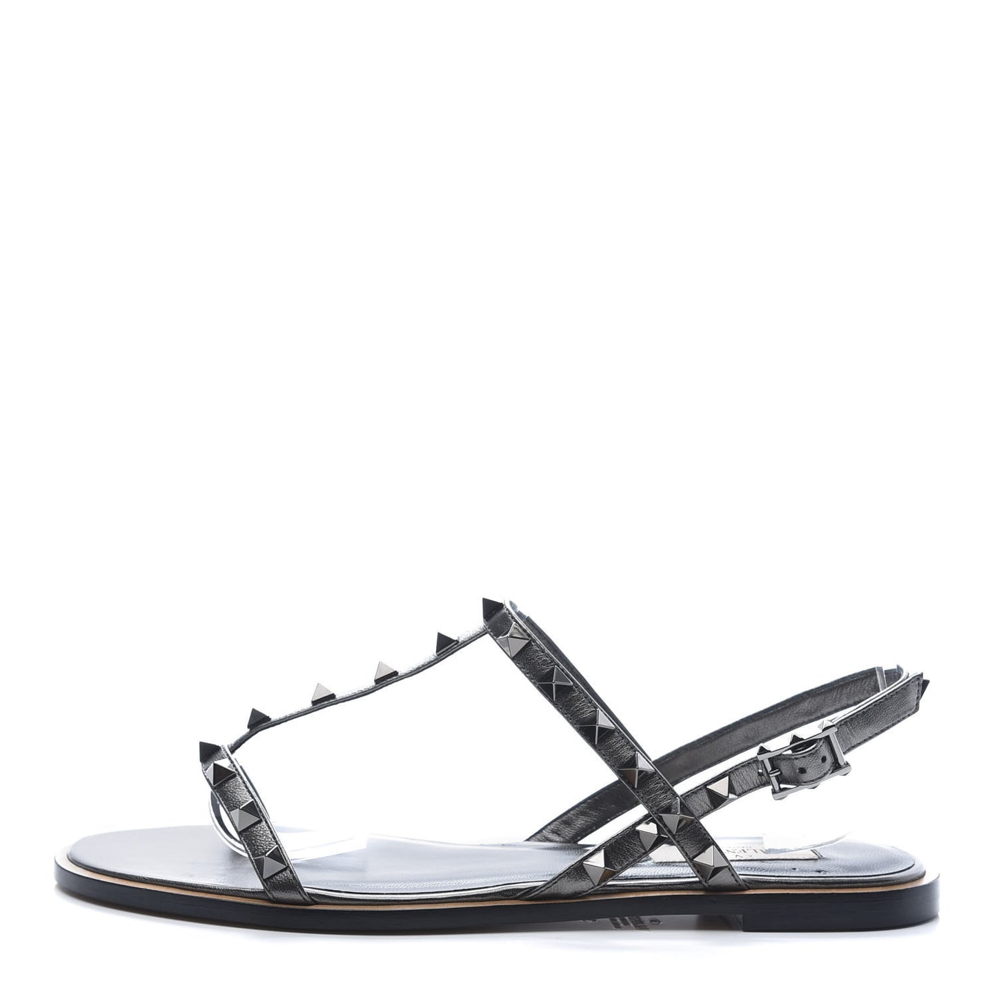 Metallic Nappa Rockstud T-Strap Slingback Flat Sandals 39 Rutenio