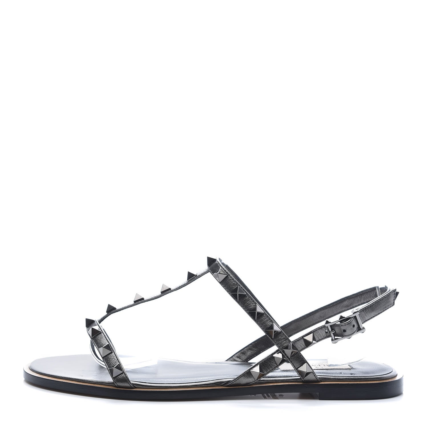 Valentino Garavani Metallic Nappa Rockstud T-Strap Slingback Flat Sandals 39 Rutenio 1 of 9
