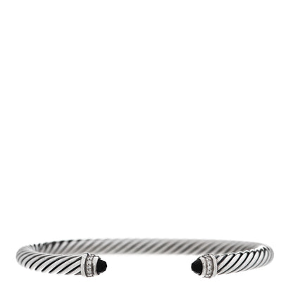 David Yurman Sterling Silver Diamond Black Onyx 5mm Cable Classics Bracelet 1 of 3