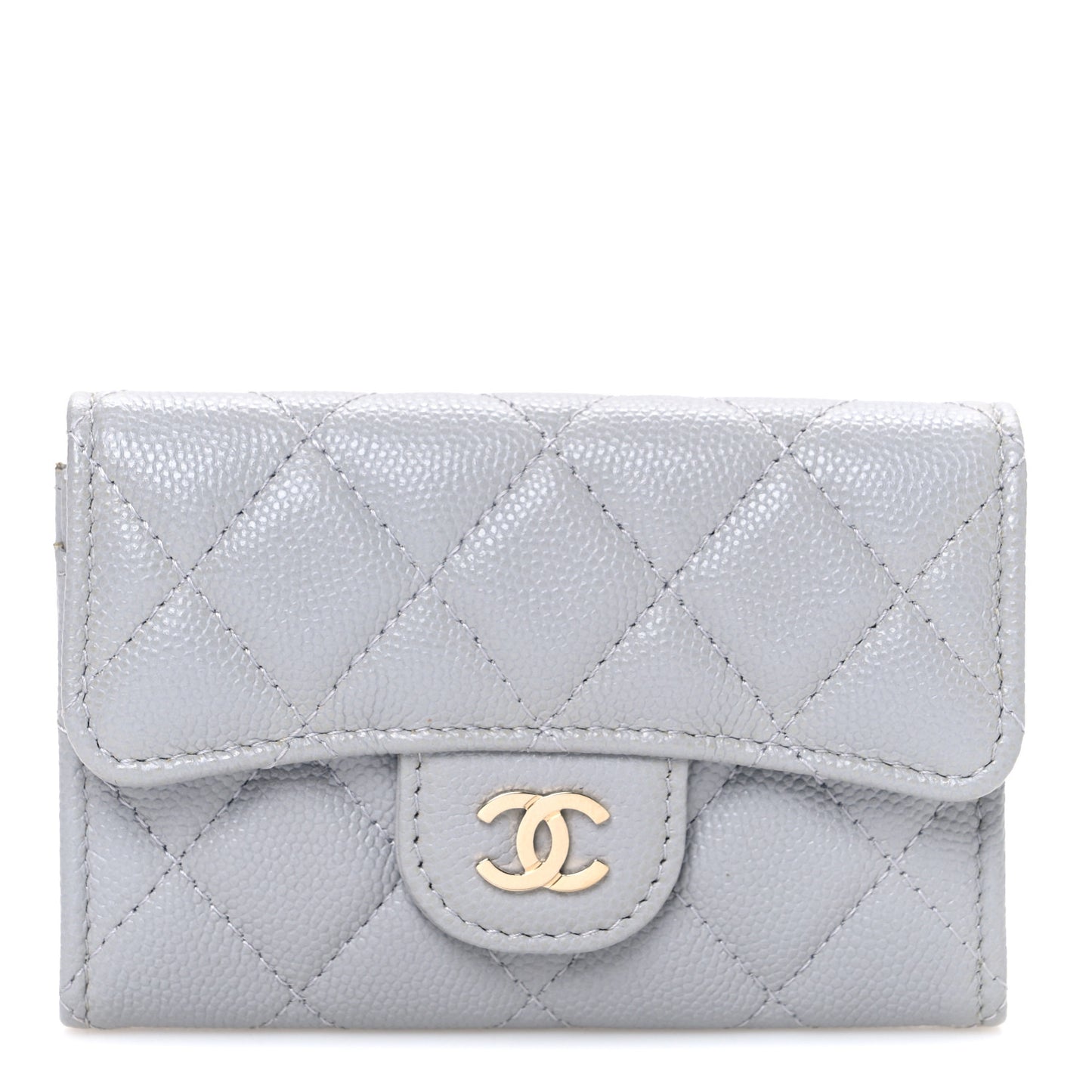 Caviar Quilted Flap Card Holder Wallet Grey