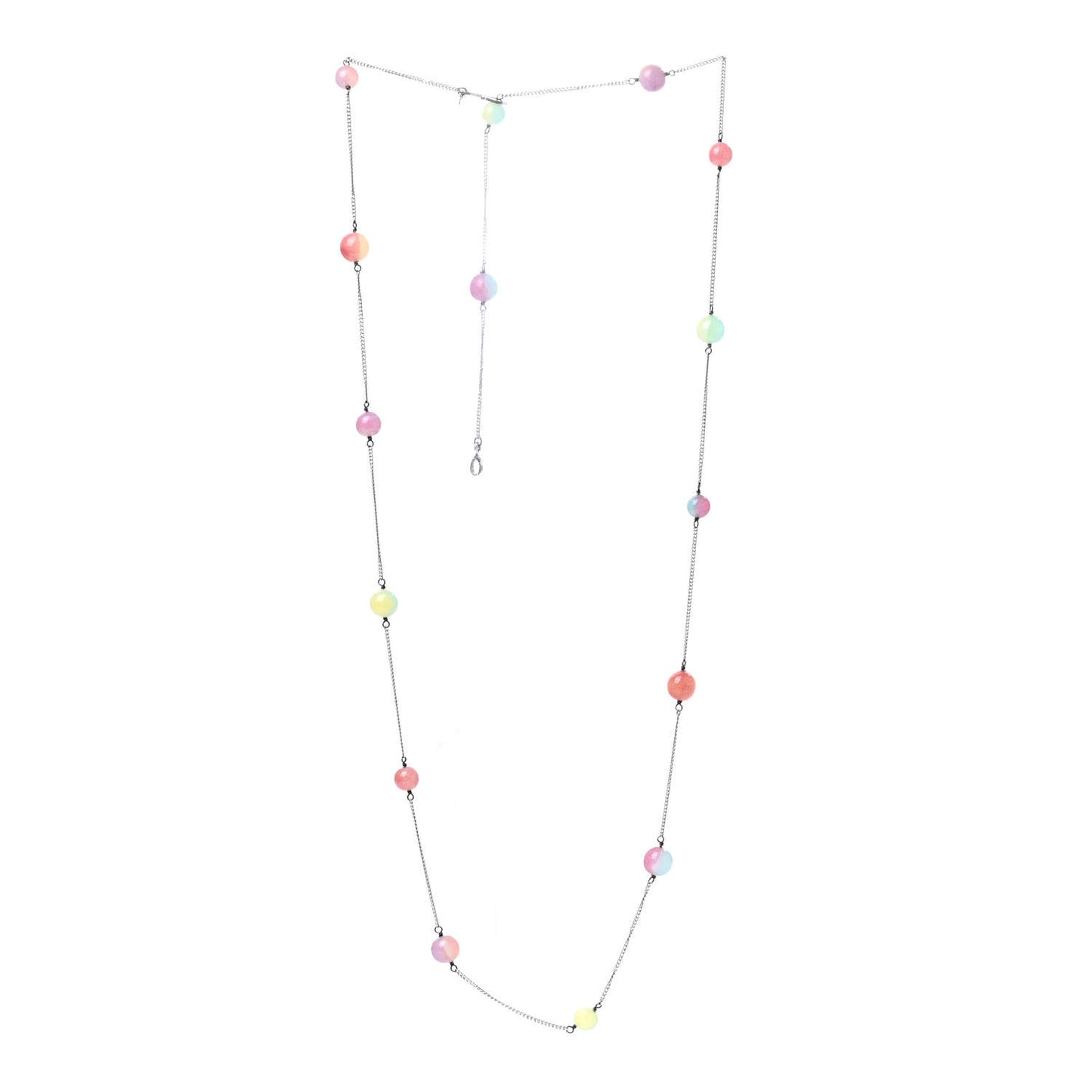 Pearl Beaded CC Logo Long Necklace Silver Multicolor