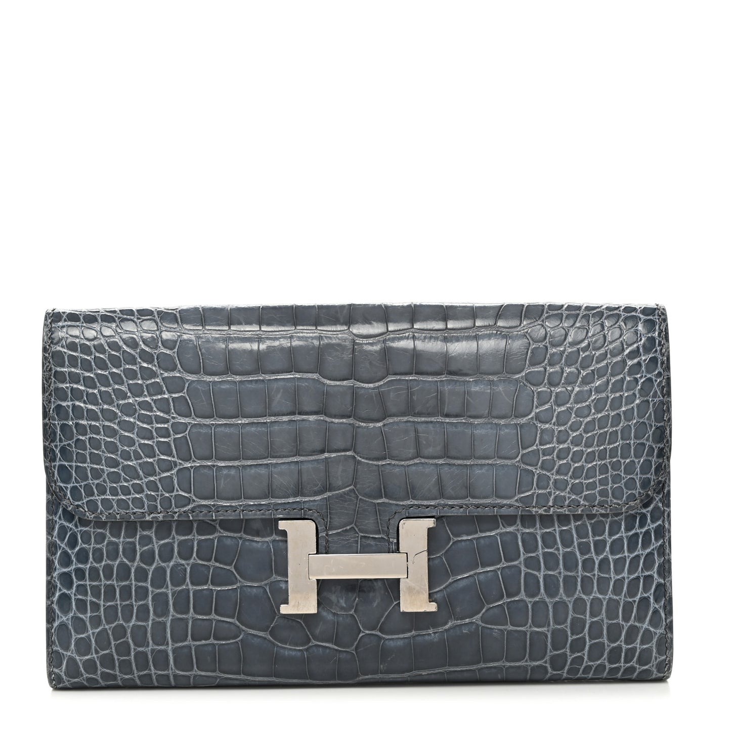Shiny Alligator Constance Long Wallet Blue Jean