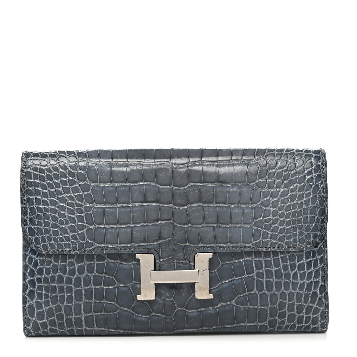 Hermes Shiny Alligator Constance Long Wallet Blue Jean 1 of 13
