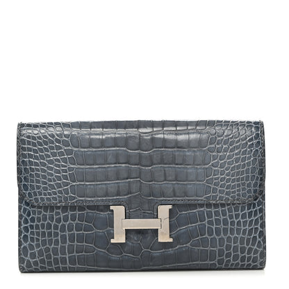 Hermes Shiny Alligator Constance Long Wallet Blue Jean 1 of 13