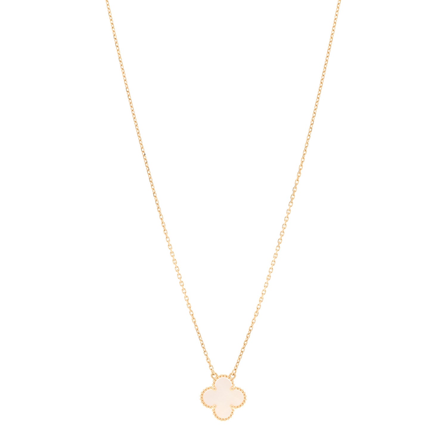 Van Cleef & Arpels 18K Yellow Gold Mother of Pearl Vintage Alhambra Pendant Necklace 1 of 5