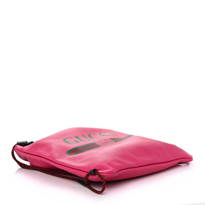 Gucci Grained Calfskin Logo Drawstring Backpack Box Pink Green Black 5 of 12